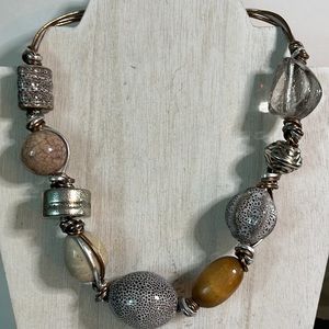 CHUNKY BEADS WOOD - STONE- CERAMIC NECKLACE